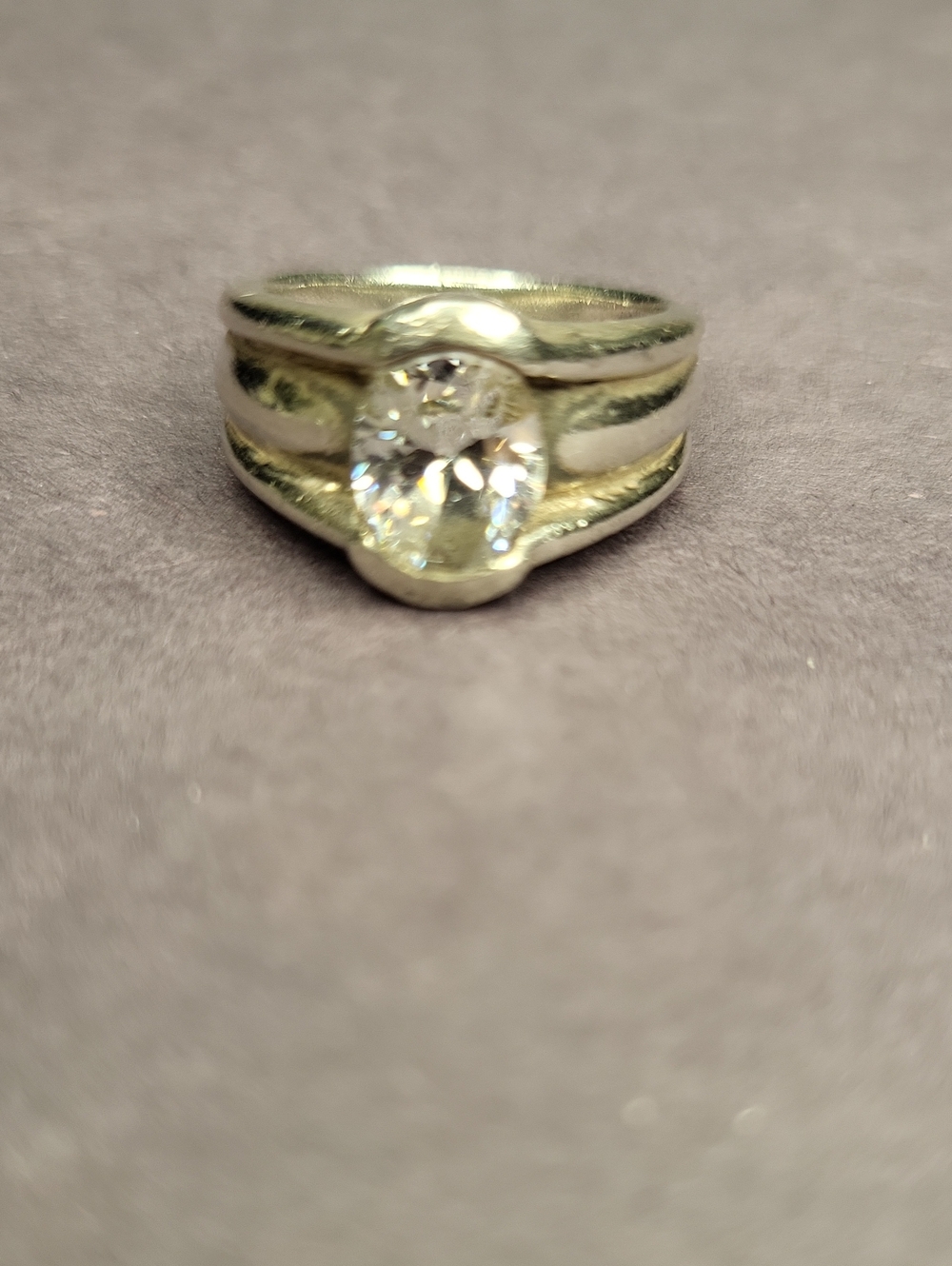 Sterling Silver Oval-Cut Clear Stone Ring